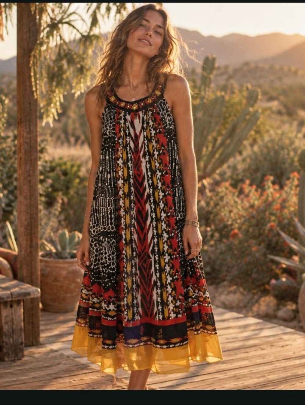 Mlle Gabrielle Black Floral & Mustard Mixed-Print Midi Dress